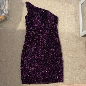 Purple Sequin One-Shoulder Mini Dress